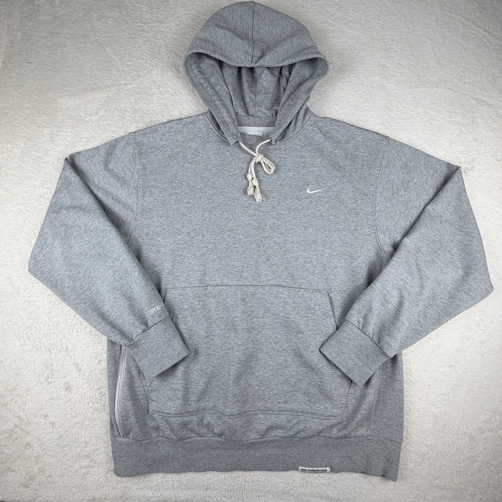 Nike Standard Issue Hoodie Men's‎ L Gray Dri-Fit Pullover Sweatshirt Zip Pocket
